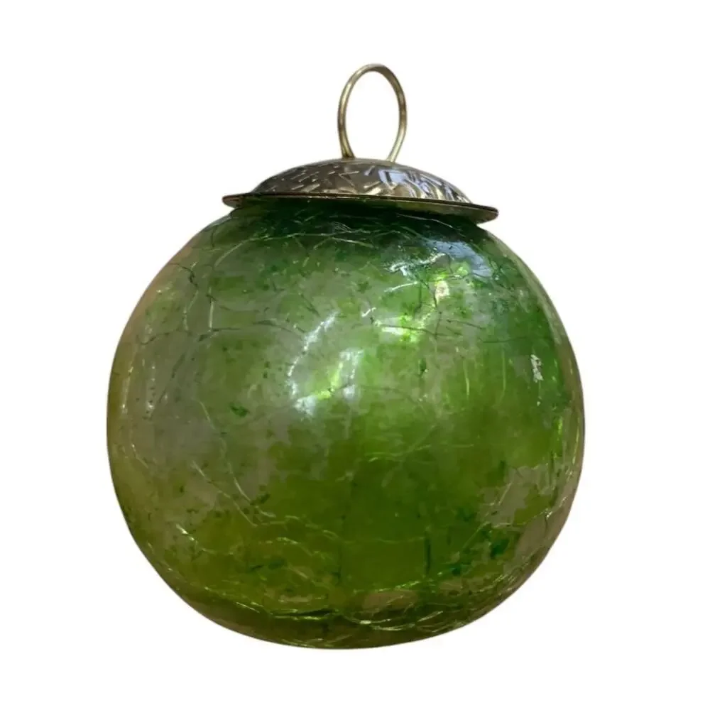 Set of 8‎ Green Crackle Glass Christmas Ornaments Vintage Style Round Holiday
